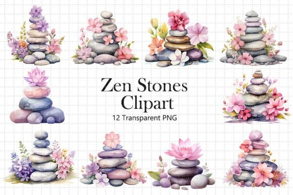 Download Zen Stones Watercolor Clipart Bundle - Bundle Collection