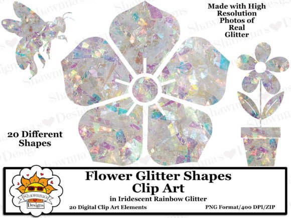 Download Rainbow Glitter Flower Shapes Clipart Se - Flower shapes clipart Collection