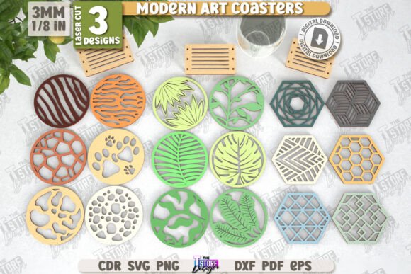 Download Modern Art Coasters Laser Cut Bundle - Bundle Collection