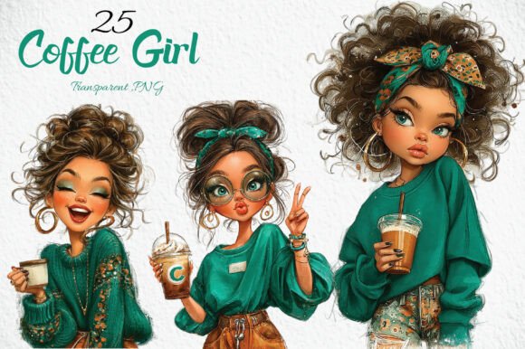 Download Whimsical Summer Coffee Girl Clipart - Coffee Collection