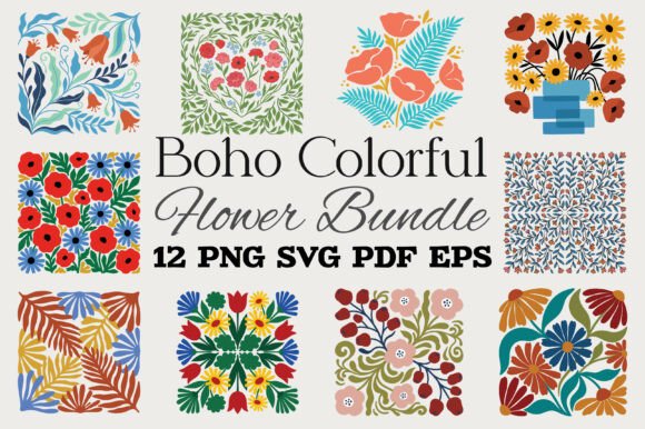 Download Boho Colorful Flower Bundle SVG PNG - Bundle Collection