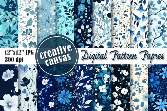Download Blue Floral Digital Paper Bundle - Bundle Collection