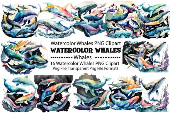 Download Watercolor Whales PNG Bundle - Bundle Collection