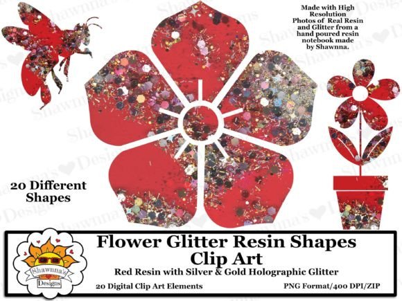 Download Red Resin Glitter Flower Shapes Clipart - Flower shapes clipart Collection